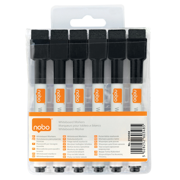  Pennarelli magnetici per lavagne bianche - nero - Nobo / Rexel - conf. 6 pezzi 