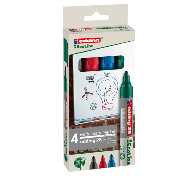  Marcatore per lavagne bianche 28 EcoLine - punta conica - da 1,5 a 3 mm - colori assortiti - Edding - astuccio 4 pezzi 