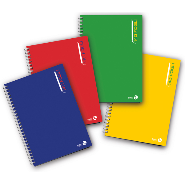 Blocco notes - spiralato sul lato lungo - 5mm - 22,3 x 29,7cm - 80gr - 140 fogli - BM 