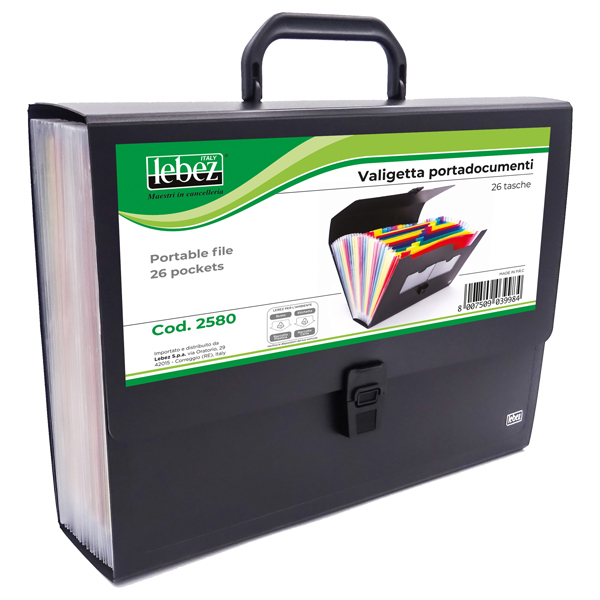  Portadocumenti a soffietto - 25 tasche - A4 - PP - nero - Lebez 