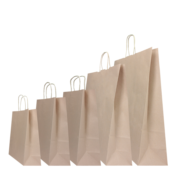  Shopper Twisted - maniglie cordino - 26 x 11 x 34,5 cm - carta kraft - sabbia - Mainetti Bags - conf. 25 pezzi 