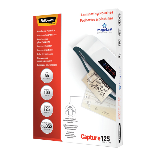  Pouches Capture125 - A5 - 154x216 mm - 2x125 micron - Fellowes - scatola 100 pezzi 