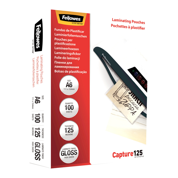  Pouches Capture125 - A6 - 111x154 mm - 2x125 micron - Fellowes - scatola 100 pezzi 