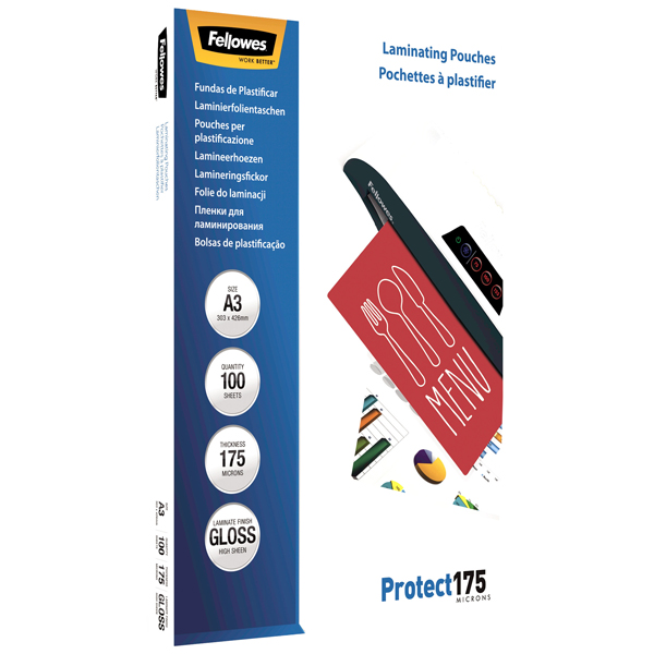 Pouches Protect175 - A3 - 303x426 mm - 2x175 micron - Fellowes - scatola 100 pezzi 