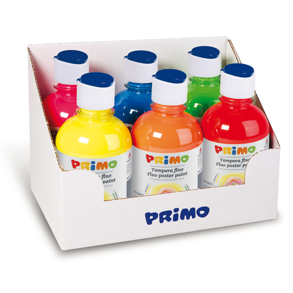  Tempera brillante fluorescente - 300ml - colori fluo assortiti - Primo - box 6 colori 