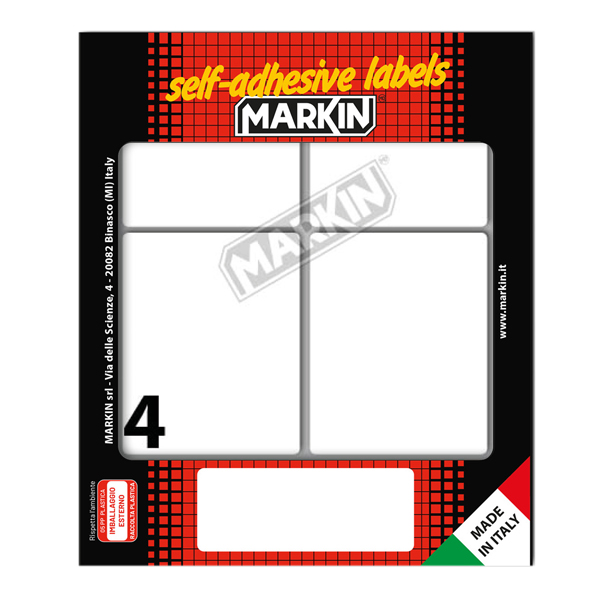  Etichette adesive - in carta - permanenti - 70 x 56 mm - 4 et/fg - 10 fogli - bianco - Markin 
