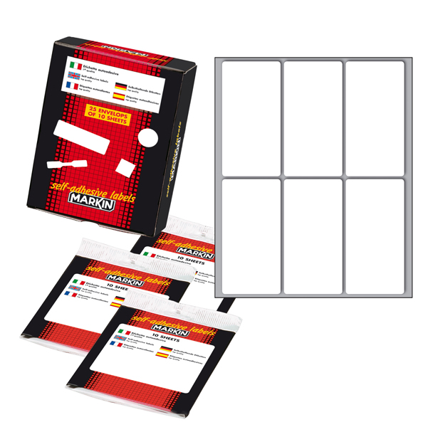  Etichette adesive - in carta - permanenti - 73 x 37 mm - 6 et/fg - 10 fogli - bianco - Markin 