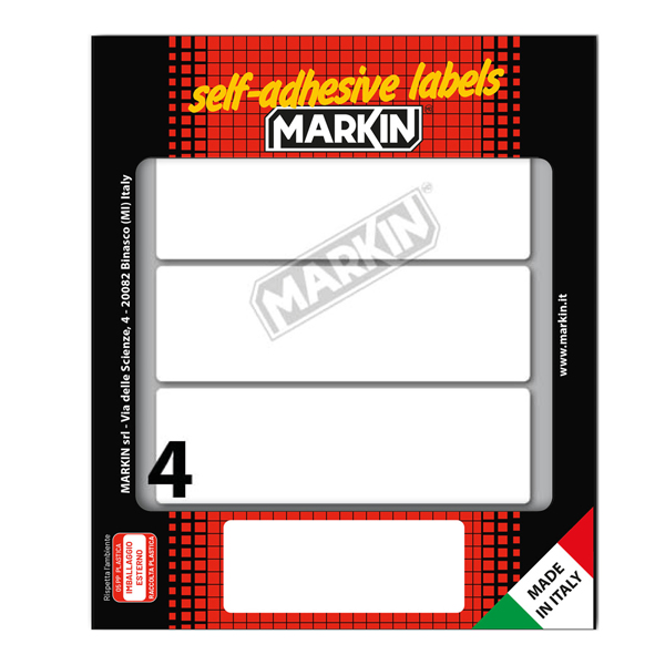  Etichette adesive - in carta - permanenti - 110 x 34 mm - 4 et/fg - 10 fogli - bianco - Markin 