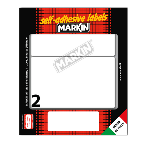  Etichette adesive - in carta - permanenti - 115 x 70 mm - 2 et/fg - 10 fogli - bianco - Markin 
