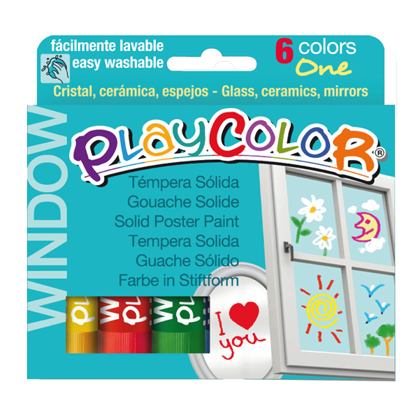 Tempera solida in stick Playcolor - 10gr – colori per vetro – colori assortiti – Instant - astuccio da 6 stick 