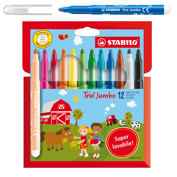  Pennarelli Trio Jumbo - punta 3,0 mm - colori assortiti - Stabilo - astuccio 12 pezzi 