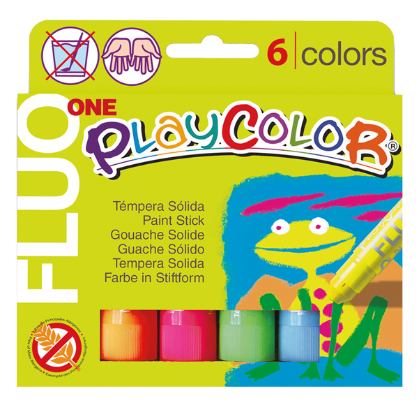 Tempera solida in stick Playcolor - 10 gr - colori fluo - Instant - astuccio 6 stick fluo 