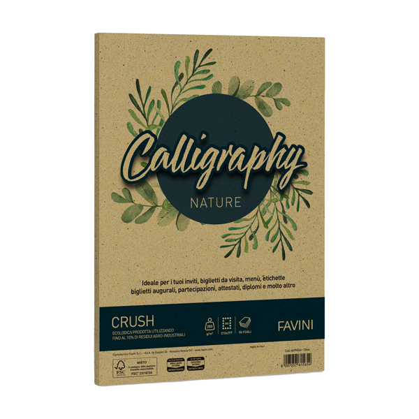  Carta Calligraphy Nature Crush - A4 - 250 gr - verde oliva - Favini - conf. 50 fogli 