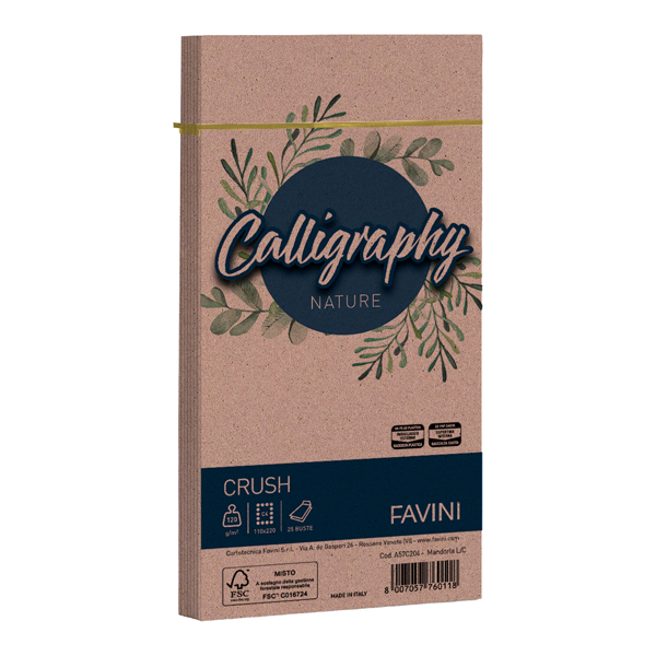  Busta Calligraphy Nature Crush - 110 x 220 mm - 120 gr - mandorla - Favini - conf. 25 pezzi 