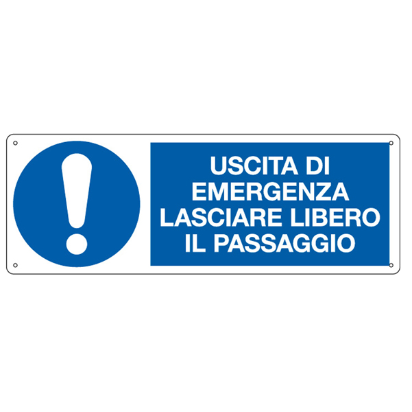  Cartello segnalatore - 35x12,5 cm - USCITA DI EMERGENZA LASCIARE LIBERO IL PASSAGGIO - alluminio - Cartelli Segnalatori 
