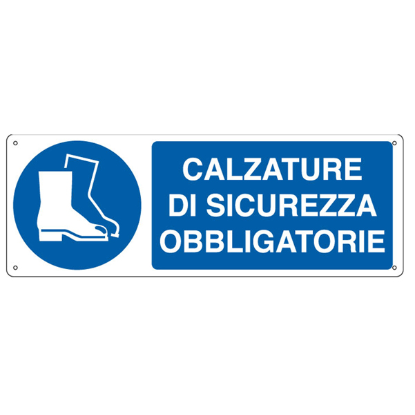  Cartello segnalatore - 35x12,5 cm - CALZATURE DI SICUREZZA OBBLIGATORIE - alluminio - Cartelli Segnalatori 