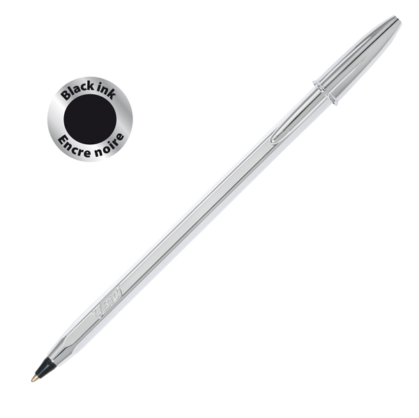  Penna a sfera Cristal Shine con capppuccio - punta media 1,0 mm - nero - fusto silver - Bic - conf. 20 pezzi 