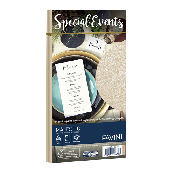  Busta Special Events metal - 110 x 220 mm - 120 gr - sabbia - Favini - conf. 10 buste 