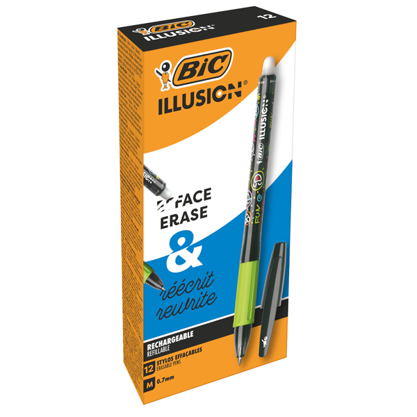  Penna sfera Gelocity Illusion - gel cancellabile - punta 0,7 mm - nero - Bic - conf. 12 pezzi 
