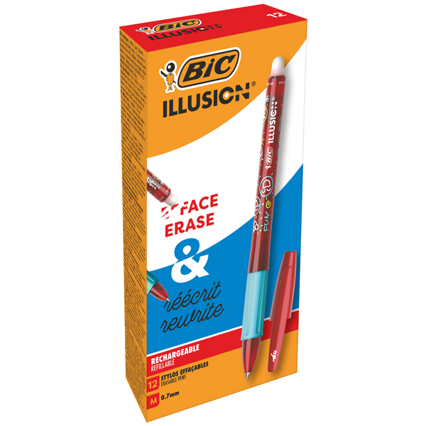  Penna sfera Gelocity Illusion - gel cancellabile - punta 0,7 mm - rosso - Bic - conf. 12 pezzi 