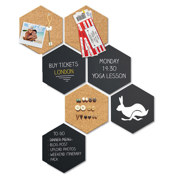  Set Wall Hexagon - lavagne nere e bacheche in sughero esagonali - Securit 