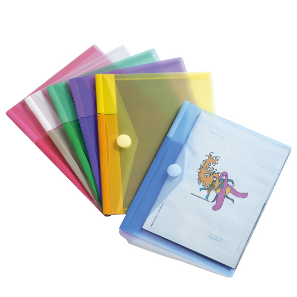  Buste con bottone in velcro - PP - 25 x 13,5 cm - colori assortiti - Djois - conf. 6 pezzi 