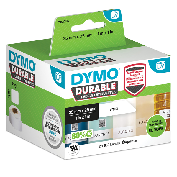  Rotolo 850 etichette LW Durable 1933083 - 25 x 25 mm - PP - bianco - Dymo - conf. 2 rotoli 