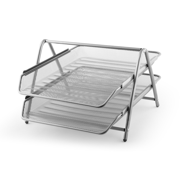  Vaschetta portacorrispondenza - 2 ripiani - 35,5 x 30 x 21 cm - rete metallica - argento - Lebez 