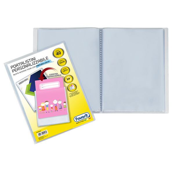  Portalistini personalizzabile Premium - liscio - 22x30 cm - 40 buste - trasparente - Favorit 