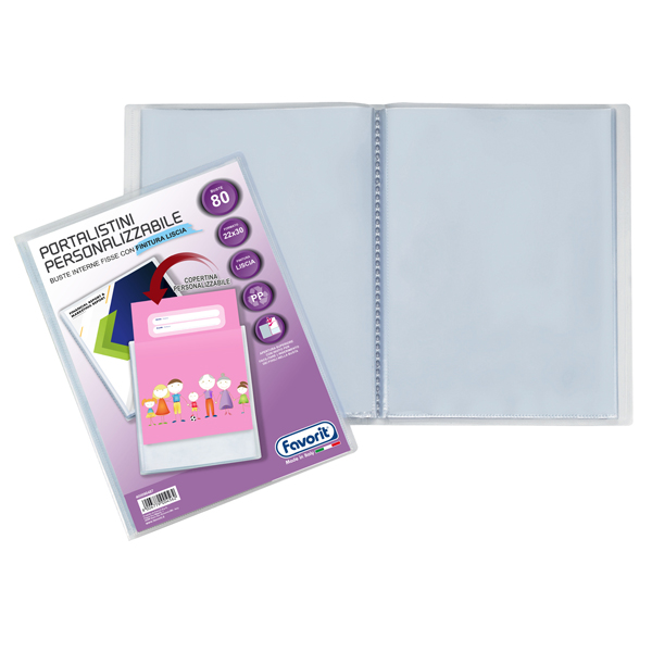  Portalistini personalizzabile Premium - liscio - 22x30 cm - 80 buste - trasparente - Favorit 