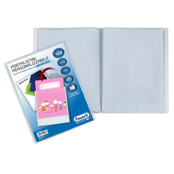  Portalistini personalizzabile Premium - liscio - 22x30 cm - 100 buste - trasparente - Favorit 