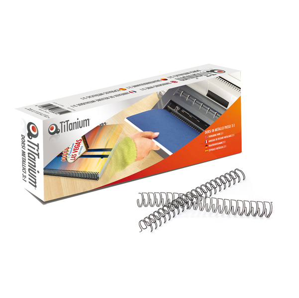  Dorsi spirale - metallo - 34 anelli passo 3:1 - 11 mm - silver - Titanium - scatola 50 pezzi 