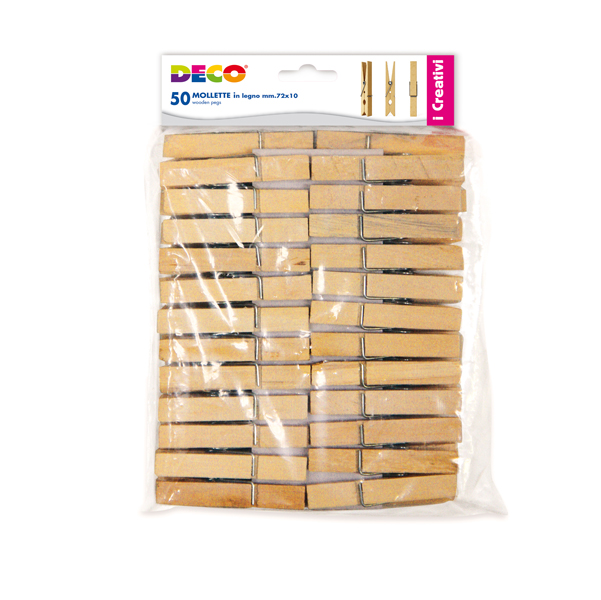  Molletta in legno - 72 x 10 mm - DECO - busta 50 pezzi 