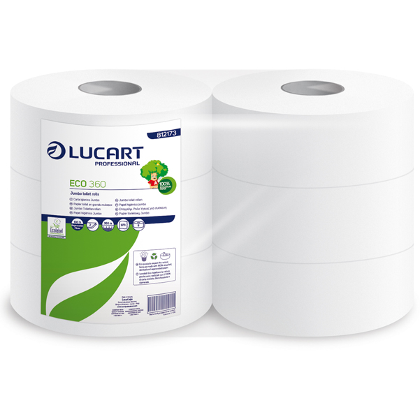  Carta igienica Eco Maxi Jumbo - 2 veli - 16,5 gr - 9,1 cm x 360 mt - diametro 25,5 cm - 360 mt - Lucart 