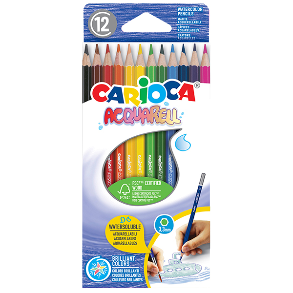  Matite colorate Acquarell - acquerellabili - colori assortiti - Carioca - astuccio 12 pezzi 