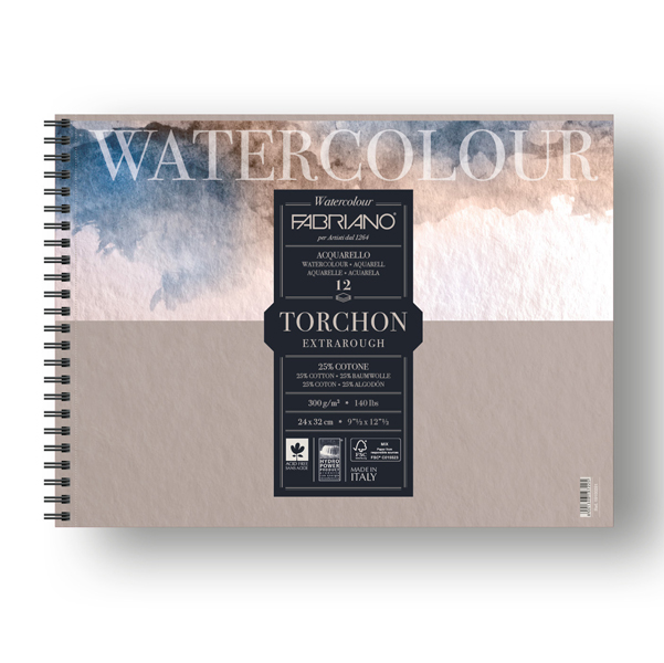  Blocco Watercolour Torchon - 24 x 32 cm - 12 fogli - 300 gr - spiralato - Fabriano 