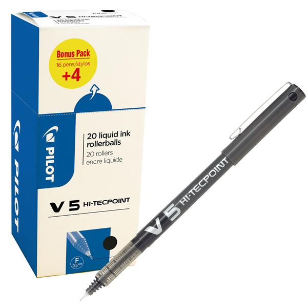  Roller Hi Tecpoint V5 con cappuccio - punta 0,5mm - nero - Pilot - conf. 16 + 4 pezzi 