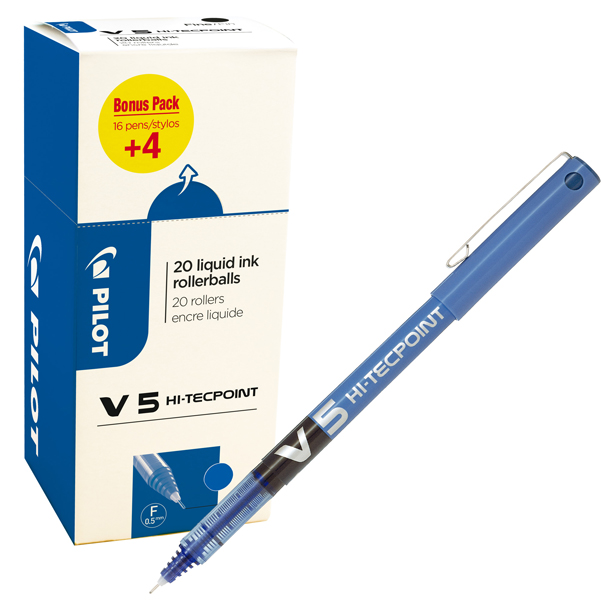  Roller Hi Tecpoint V5 con cappuccio - punta 0,5mm - blu - Pilot - conf. 16 + 4 pezzi 