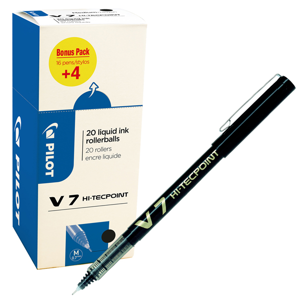  Roller con cappuccio Hi Tecpoint V7 - punta 0,7mm - nero - Pilot - conf. 16 + 4 pezzi 