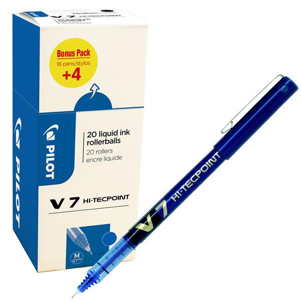  Roller con cappuccio Hi Tecpoint V7 - punta 0,7mm - blu - Pilot - conf. 16 + 4 pezzi 