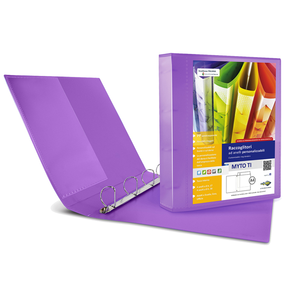  Raccoglitore personalizzabile Myto TI - 22 x 30 cm - 4 anelli a D 17 mm - dorso 2,5 cm - lilla - Sei Rota 