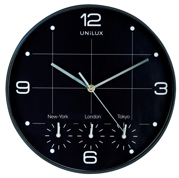  Orologio da parete On Time - 4 fusi orari - diametro 30 cm - nero - Unilux 