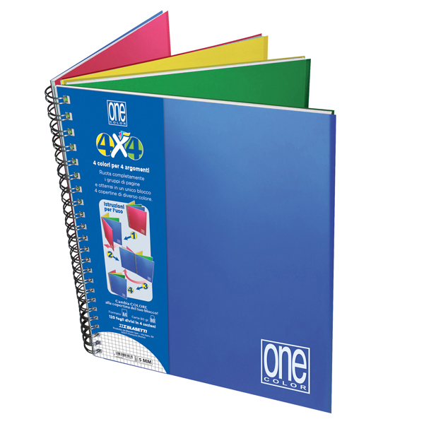  Blocco One Color 4 x 4 - A4+ - forato - 5 mm - 120 fogli - 80 gr - spiralato - Blasetti 