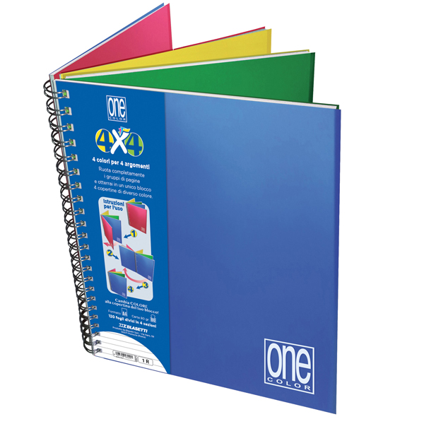  Blocco One Color 4 x 4 - A4+ - forato - 1 rigo - 120 fogli - 80 gr - spiralato - Blasetti 