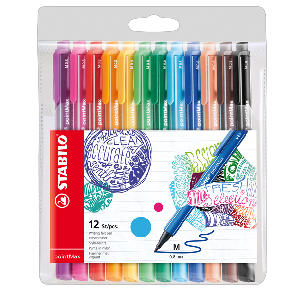  Pennarello PointMax punta feltro - punta 0,80mm - Stabilo - astuccio 12 colori assortiti 
