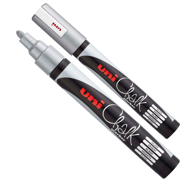  Marcatore a gesso liquido Uni Chalk Marker - punta tonda da 1,80-2,50mm - argento - Uni Mitsubishi 