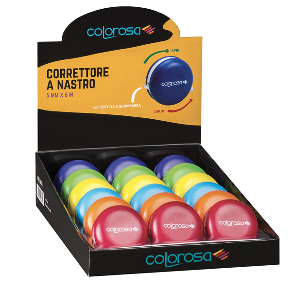  Correttore a nastro - 5 mm x 6 mt - colori assortiti - Colorosa - expo 18 pezzi 