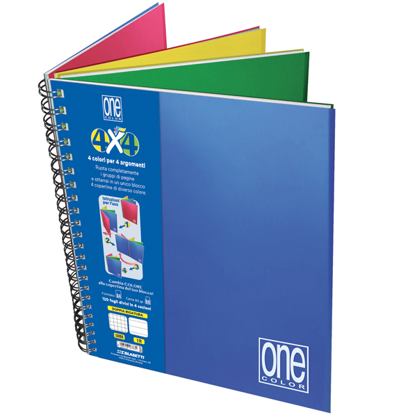  Blocco One Color 4 x 4 - A4+ - forato - 5 mm / 1 rigo - 120 fogli - 80 gr - spiralato - Blasetti 