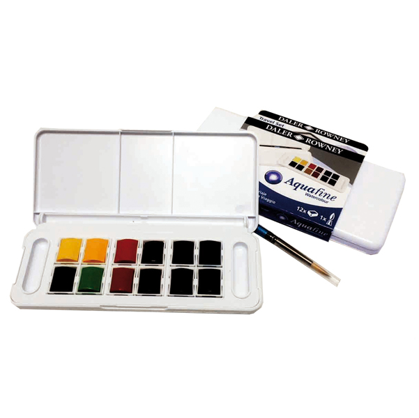  Acquerelli Acquafine Godet - colori assortiti - Daler Rowney - scatola in plastica 12 acquerelli + 1 pennello 