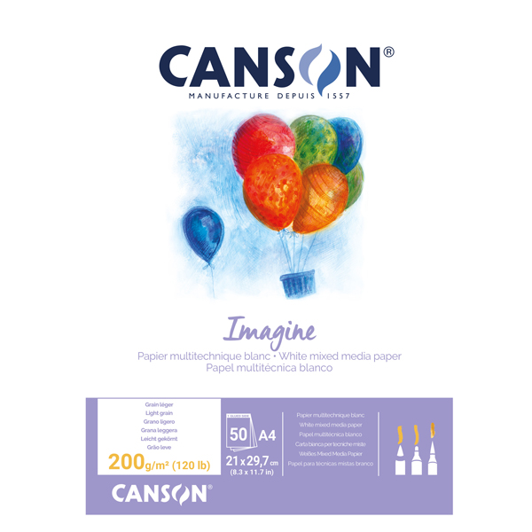  Blocco collato lato corto Imagine - A4 - 200 gr - 50 fogli - Canson 